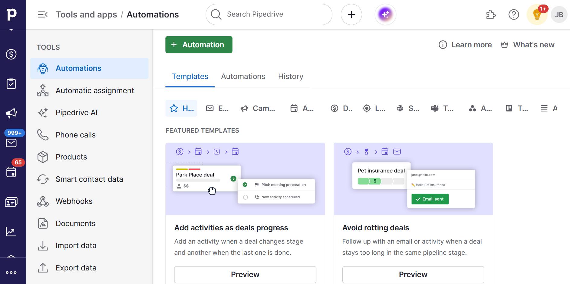 Saas sales Pipedrive follow-up email automations